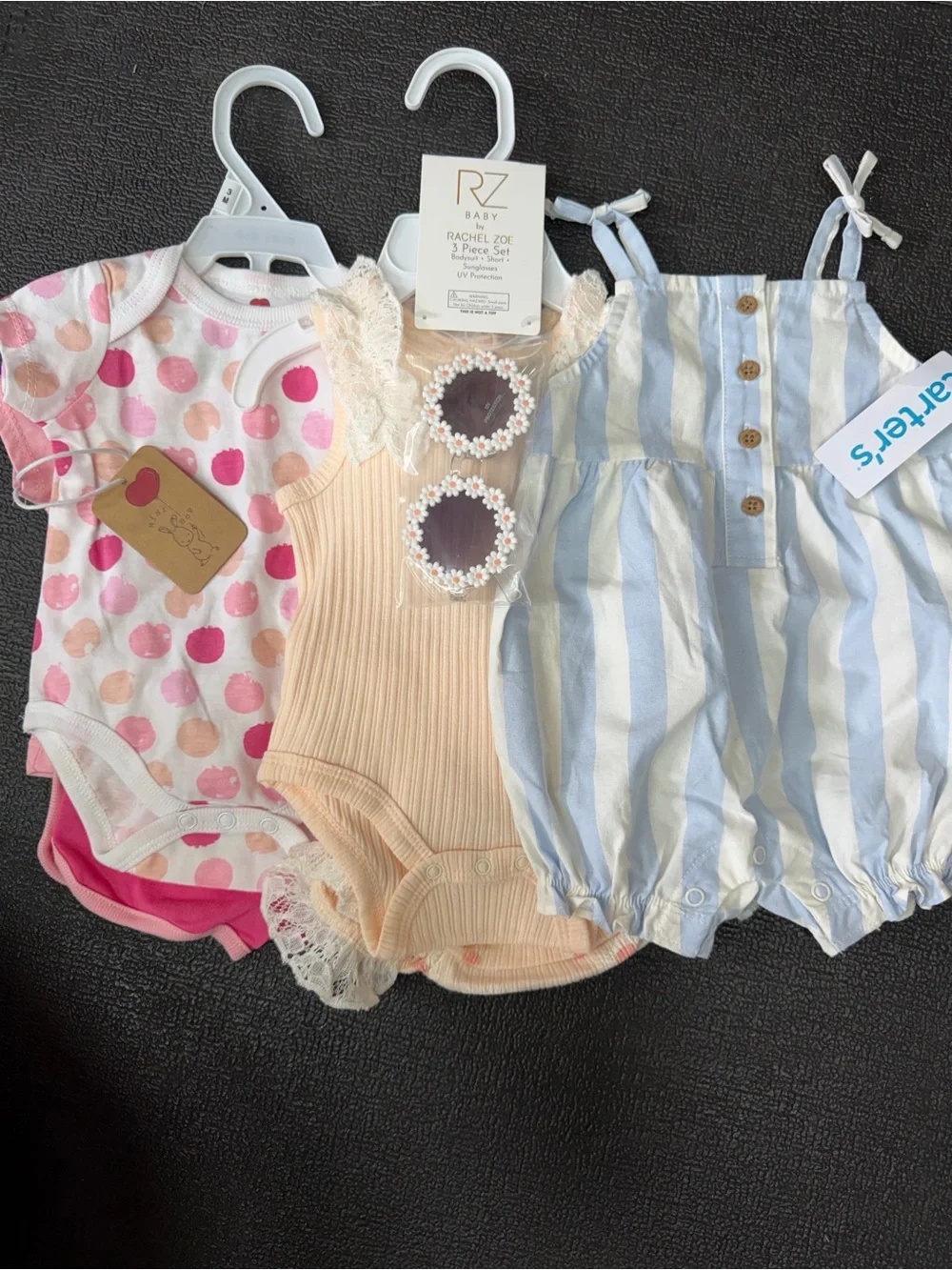 Baby Girls' 3-Pack Romper Set - Pink, Peach, Blue Stripe NWT 0-3mo